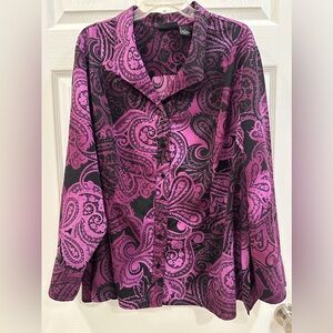 Maggie Barnes long sleeve large paisley purple and pink button down plus size 2X
